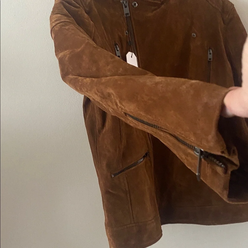 NWT EXPRESS Genuine Suede leather Peccary Quilted Biker Jacket size M